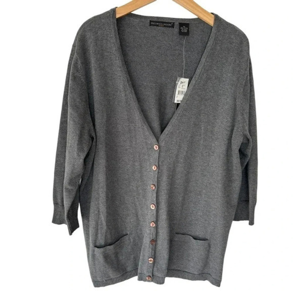 Preswick + Moore 2X gray v-neck button down cotton‎ cardigan - Picture 2 of 5